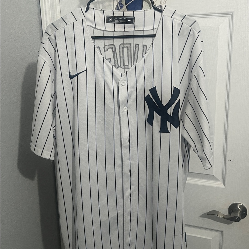 Nike White and Navy Pinstripe Jersey
